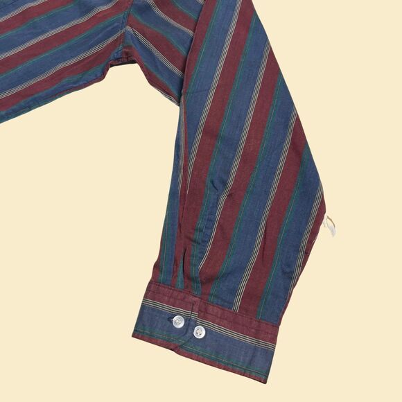 Vintage 90s striped shirt, size 2XLT Bristol Blues burgundy/green long sleeve - Picture 3 of 9